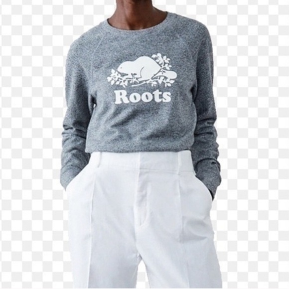 Roots Crewneck Salt & Pepper Grey Sweatshirt Size Small Cotton - Picture 8 of 8